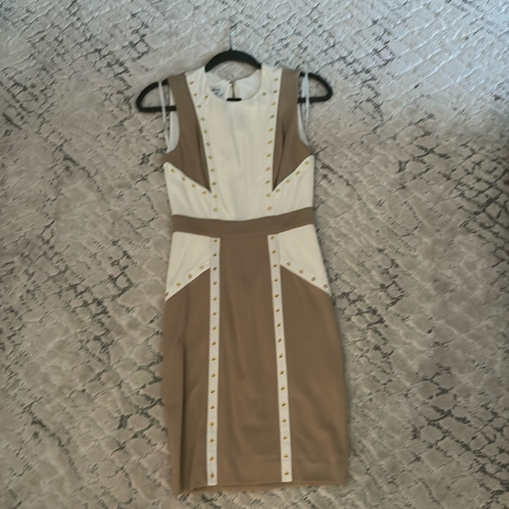 Bebe beige white sheath mini dress